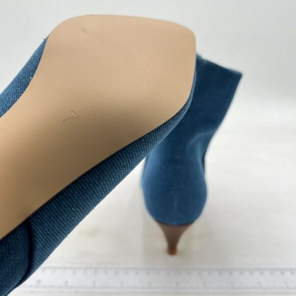 Blue Women Classic Kitten Heel Ankle Boots Pointed Toe Low Heels Wide Calf - Picture 5 of 7